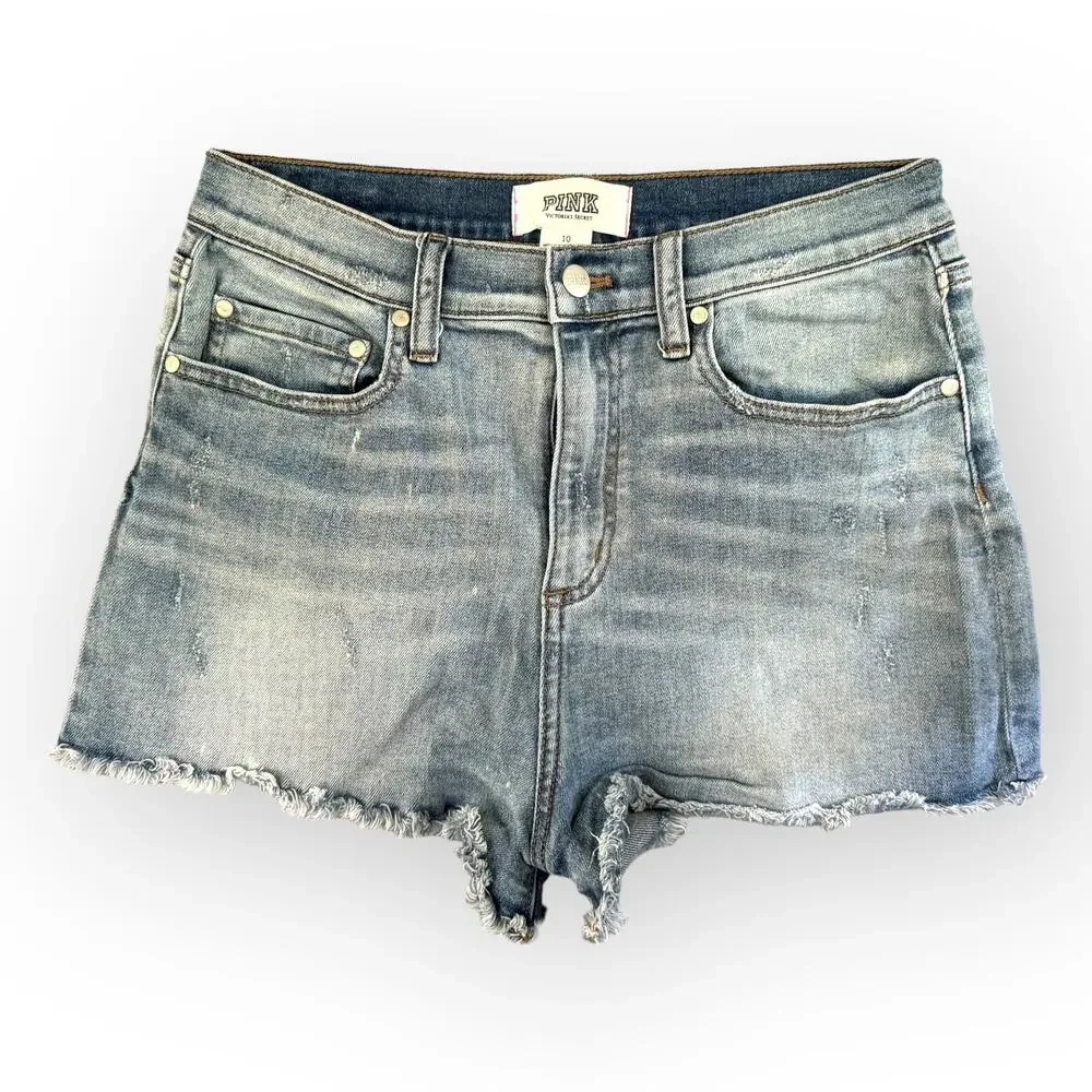 VS PINK Distressed High Waisted Cutoff Faded Jean Shorts Women Size 10
